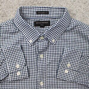 Banana Republic Oxford Shirt Mens Large Blue Untucked Fit Slim Fit Cotton L/S